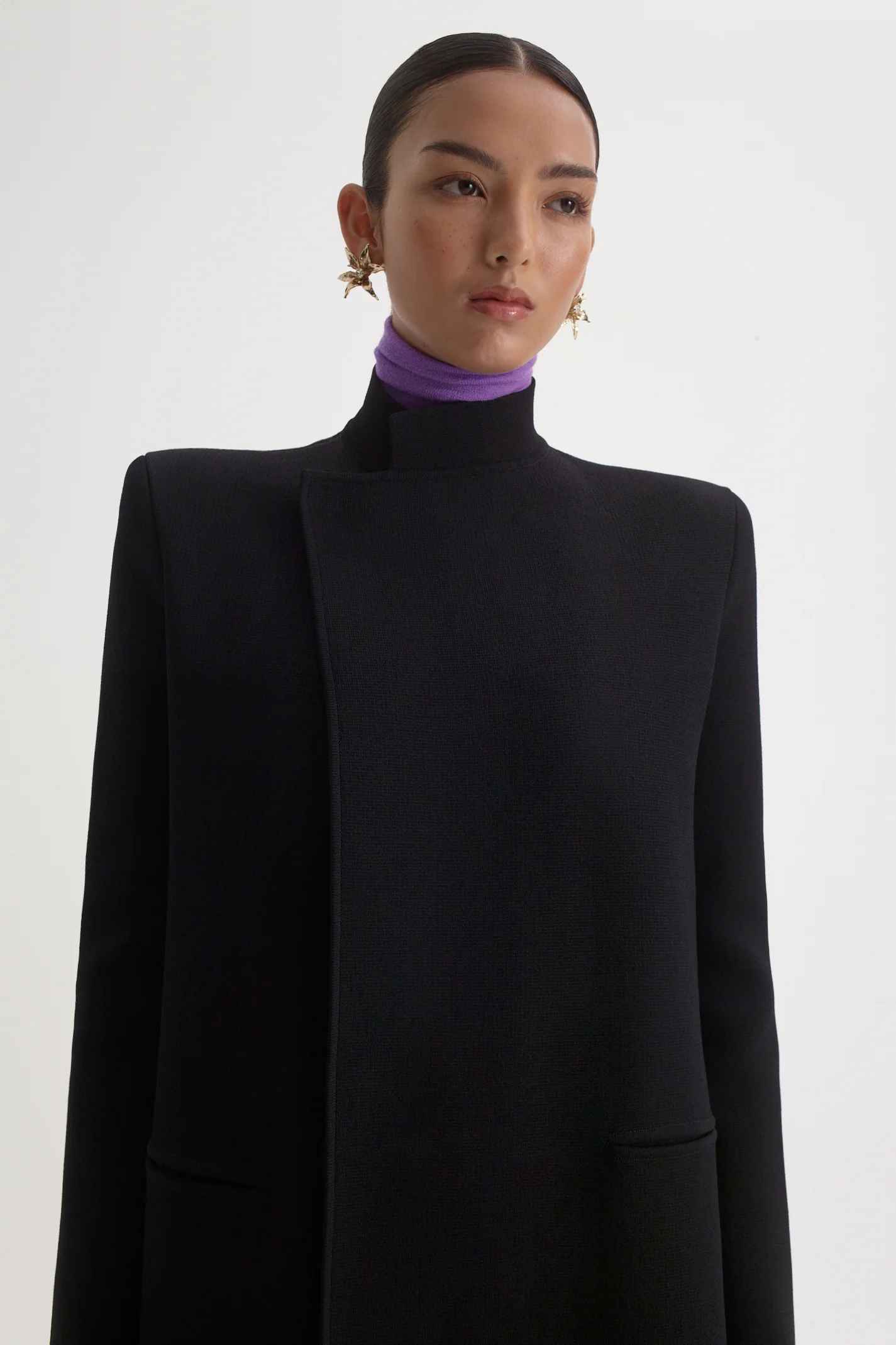CREPE KNIT WRAP FUNNEL COAT - Image 6