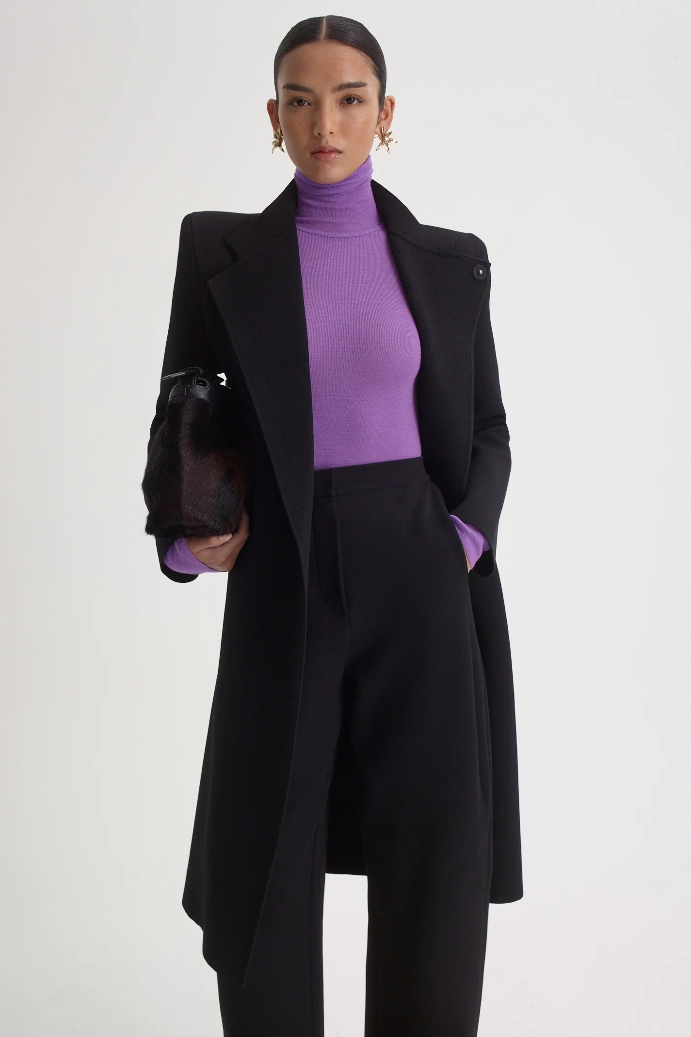 CREPE KNIT WRAP FUNNEL COAT - Image 9
