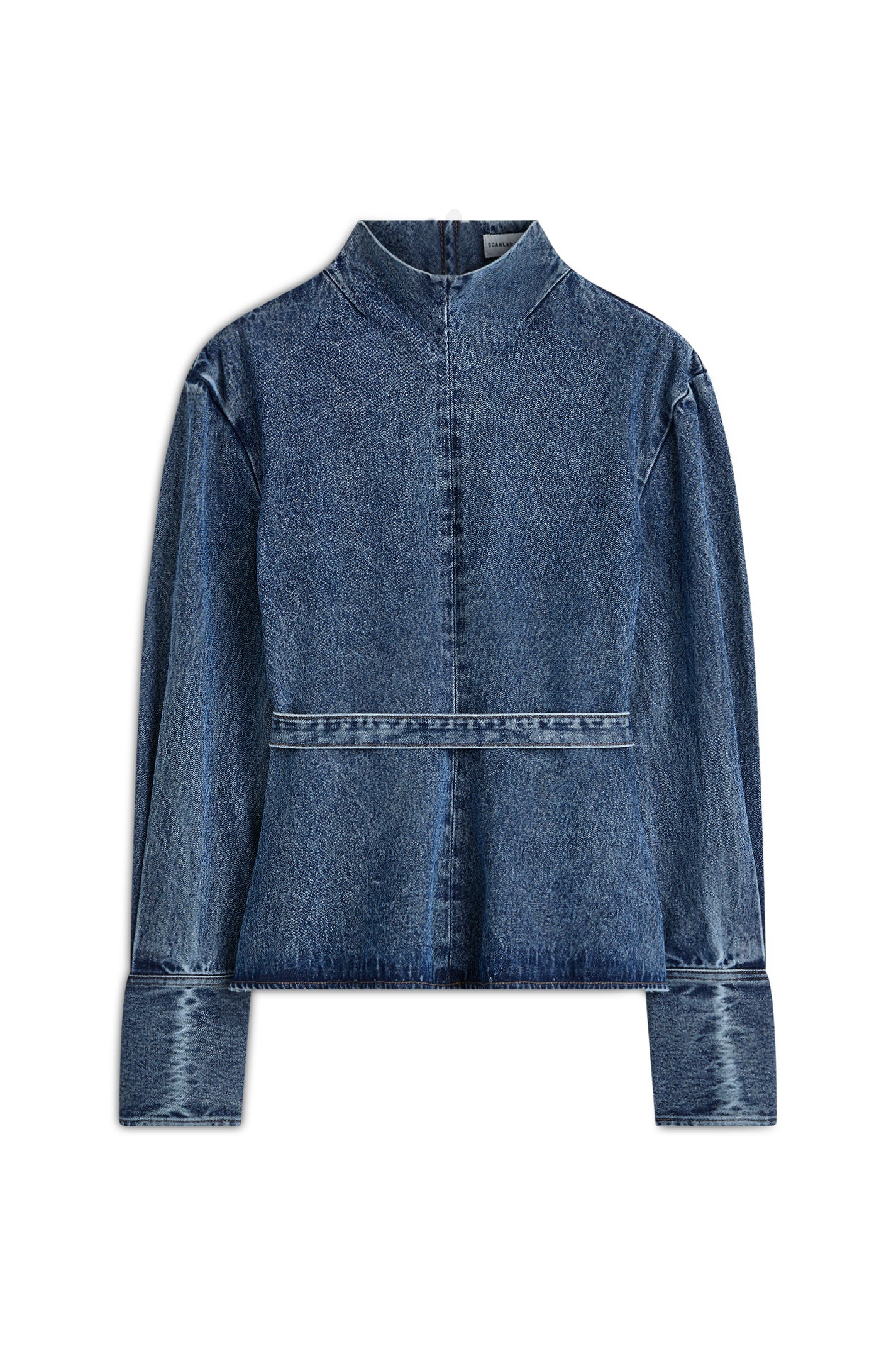 DENIM FUNNEL NECK TOP