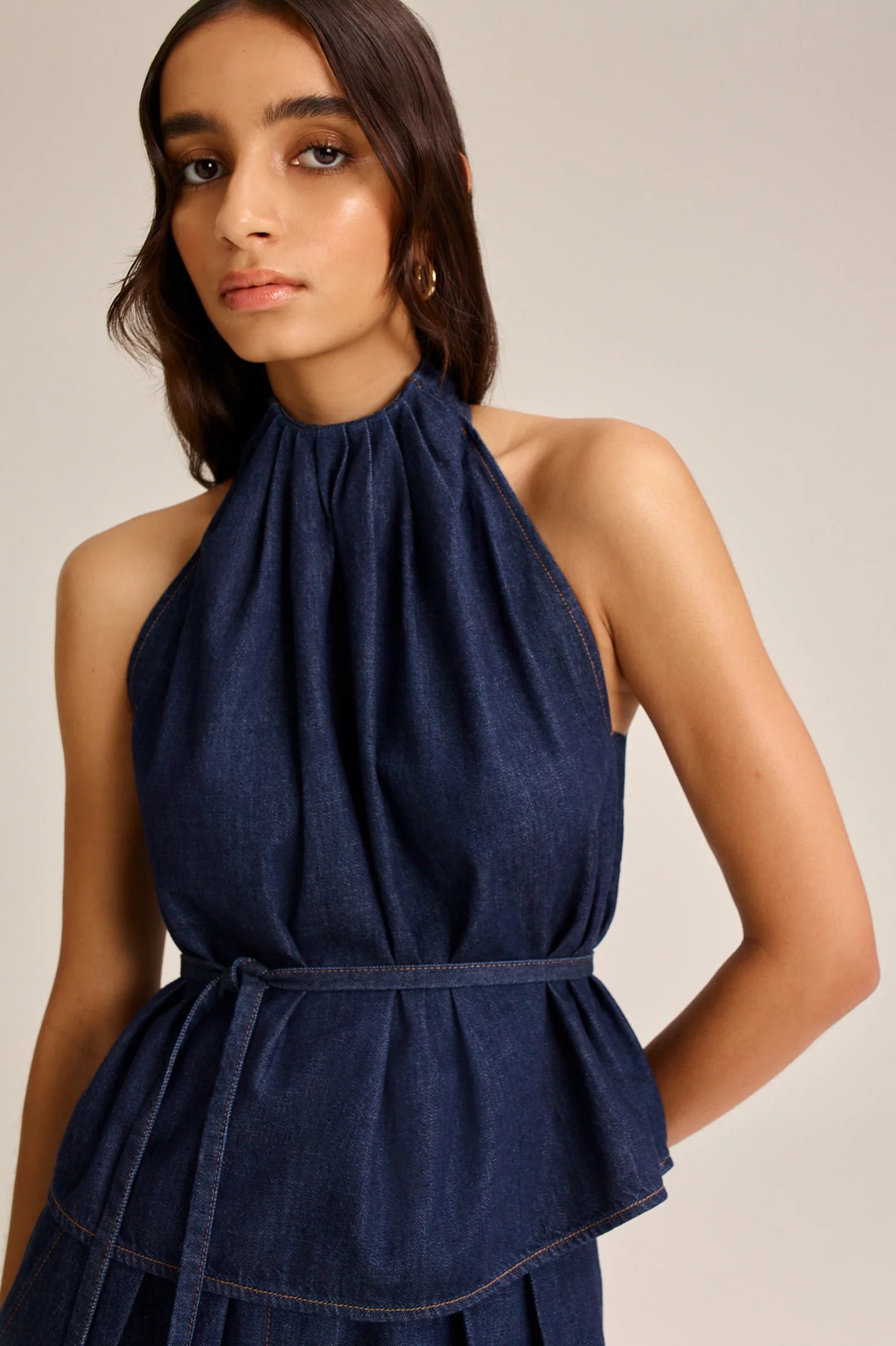 DENIM GATHER NECK TOP - Image 3