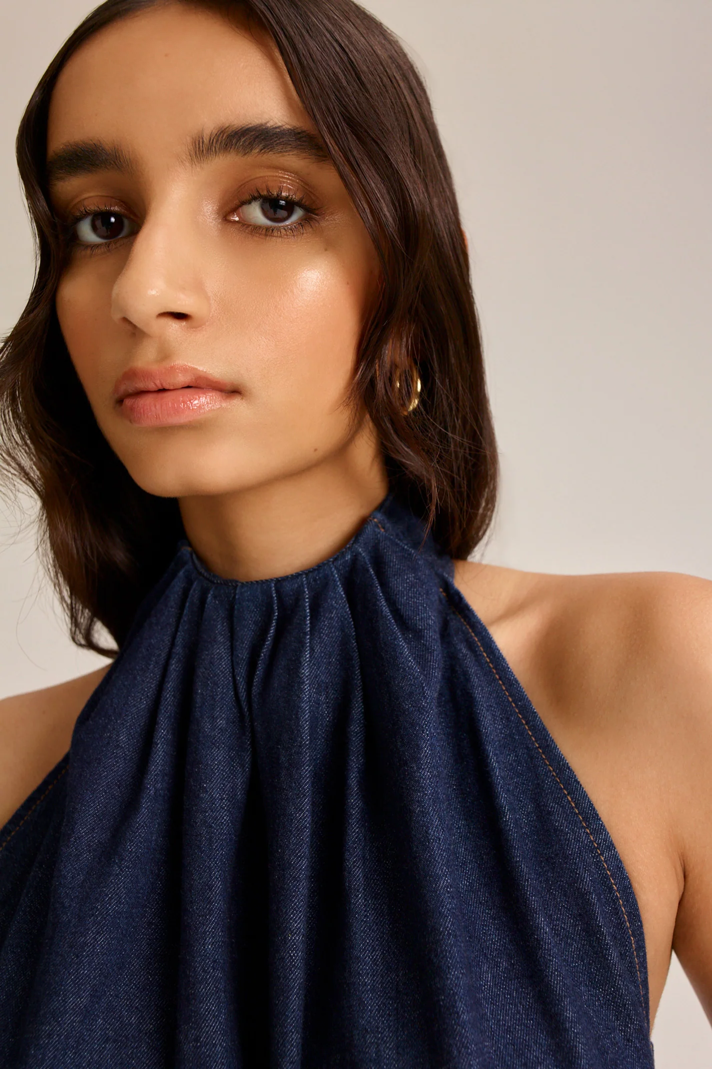 DENIM GATHER NECK TOP - Image 7