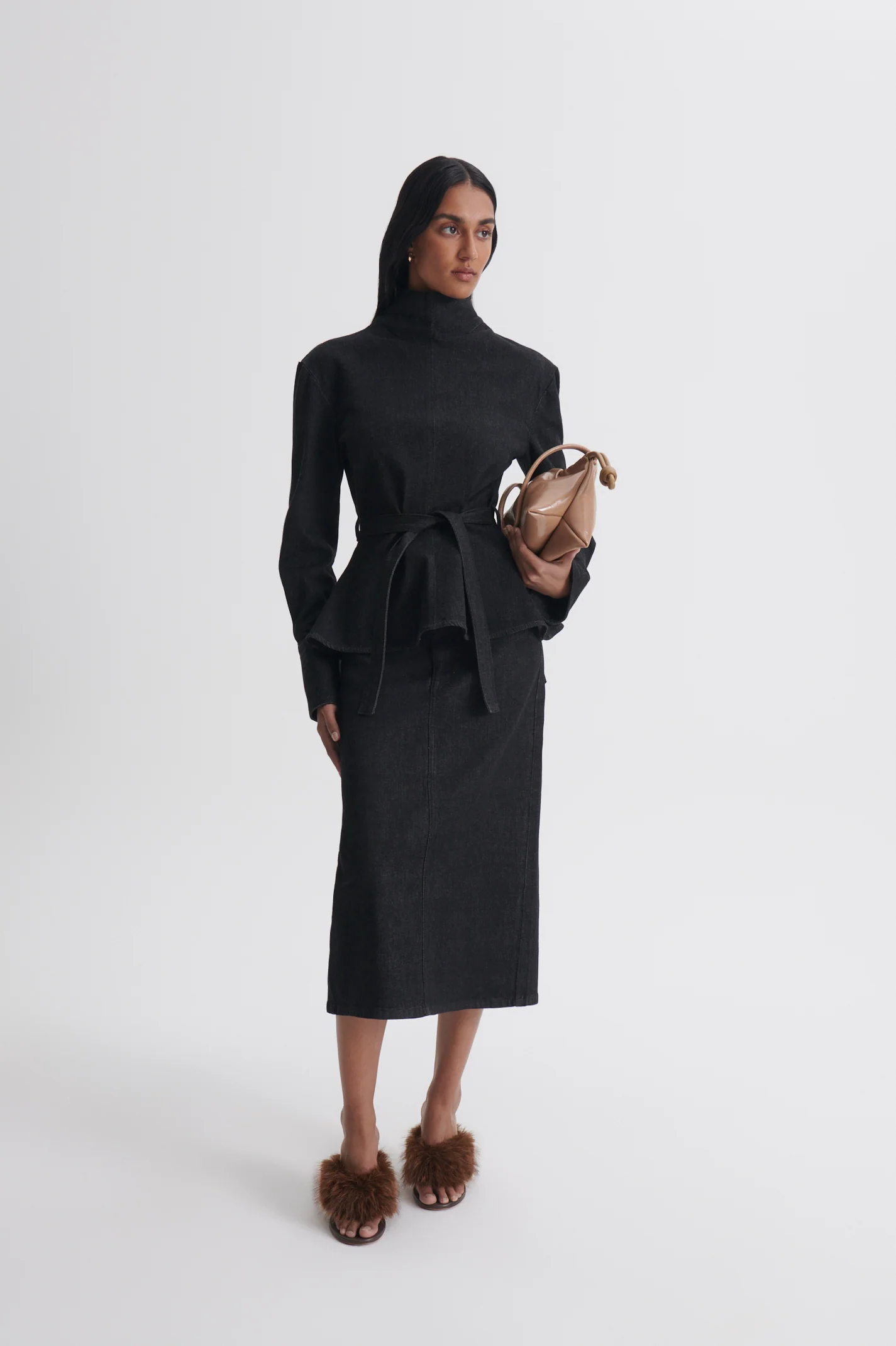 DENIM MID WAIST PENCIL SKIRT - Image 3