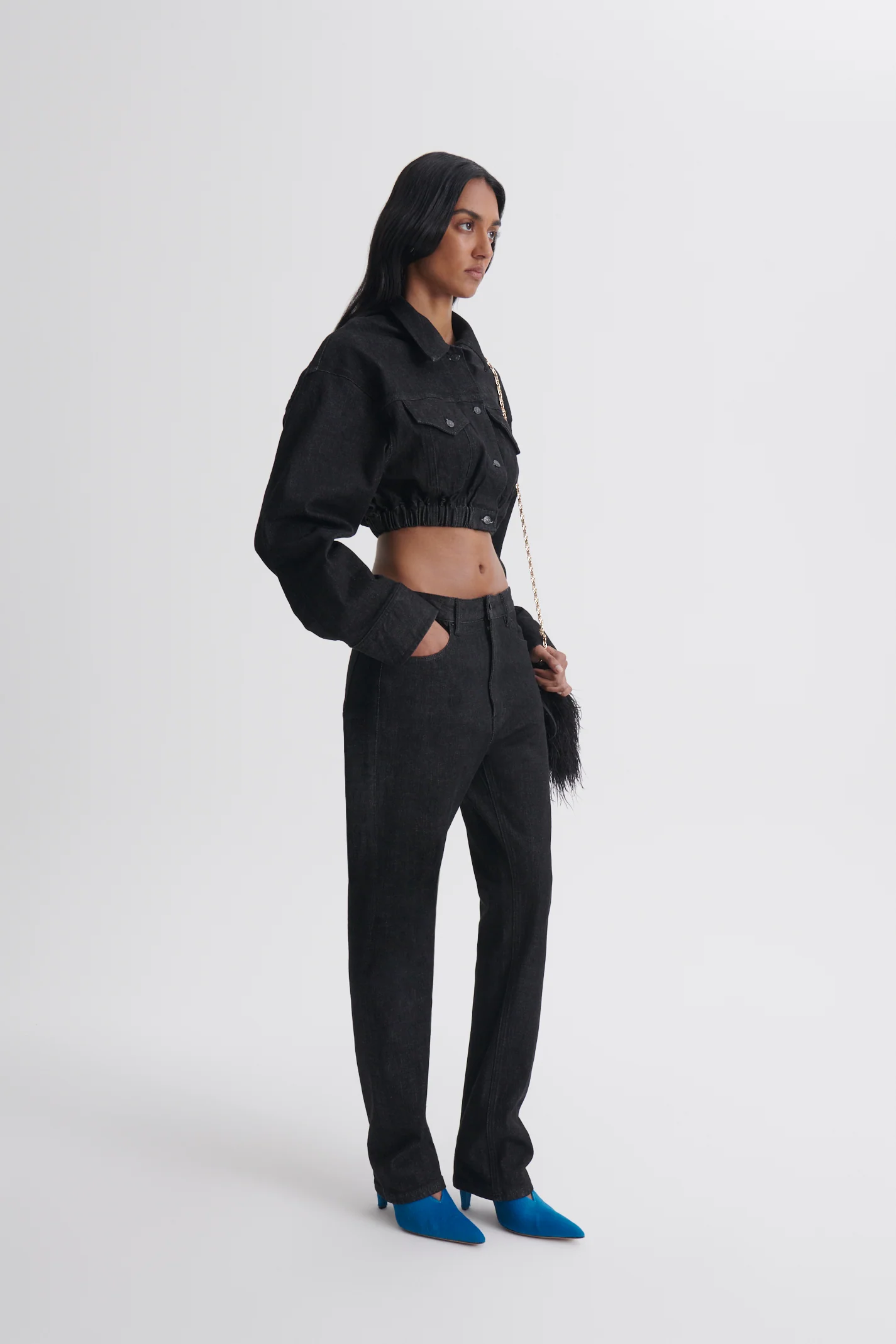 DENIM SOFT WAIST CROP JACKET - Image 5