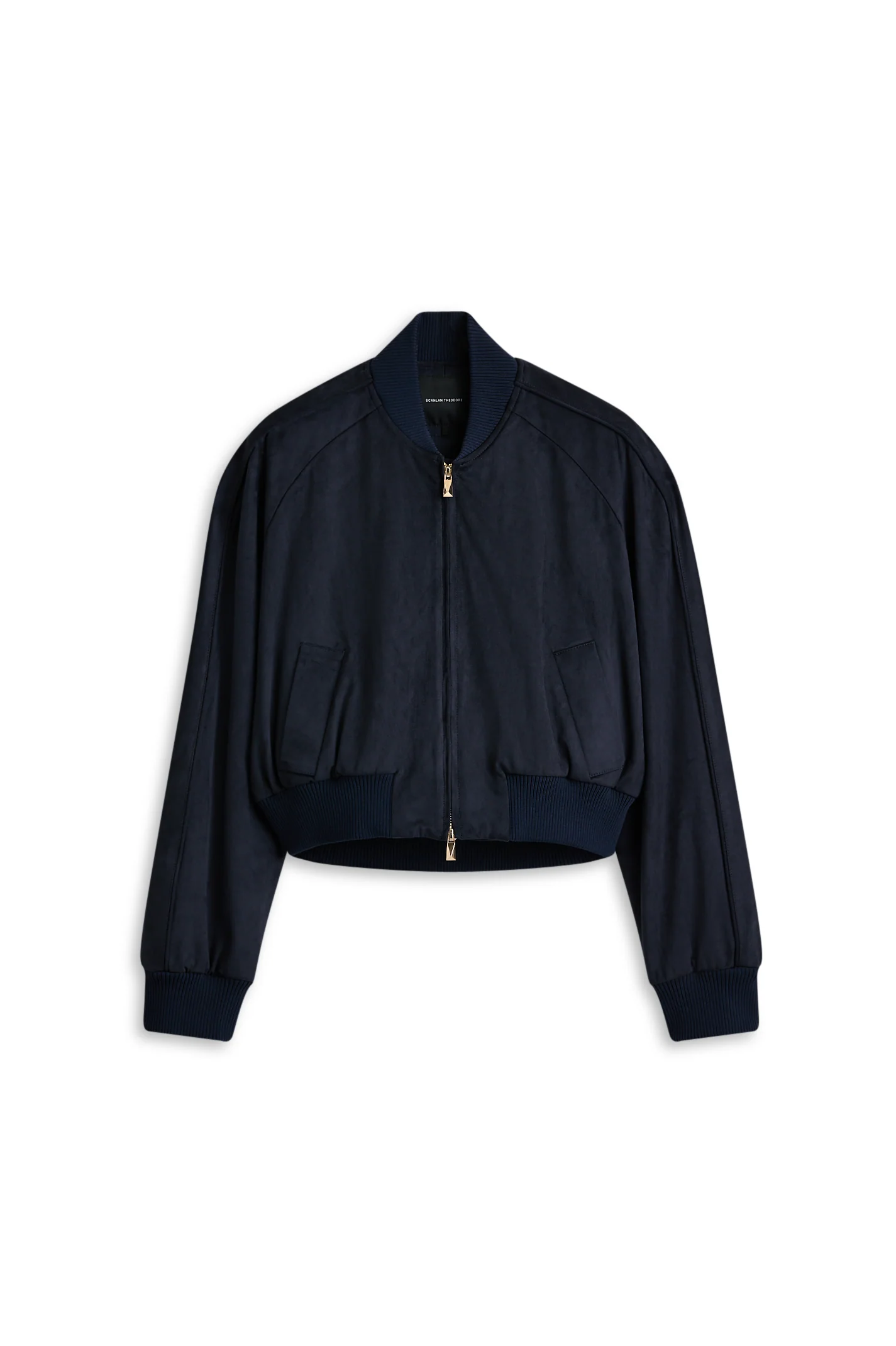 FAUX-SUEDE PIPED BOMBER