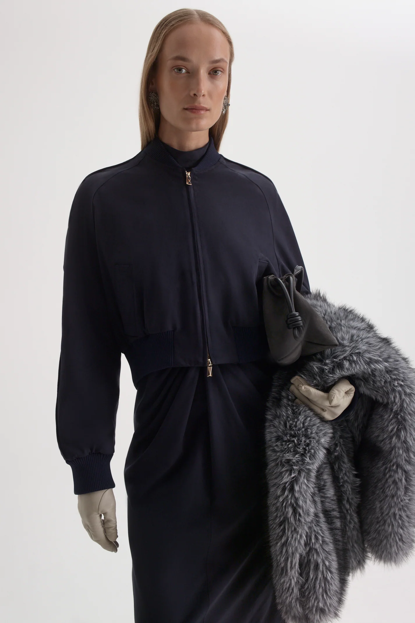 FAUX-SUEDE PIPED BOMBER - Image 3