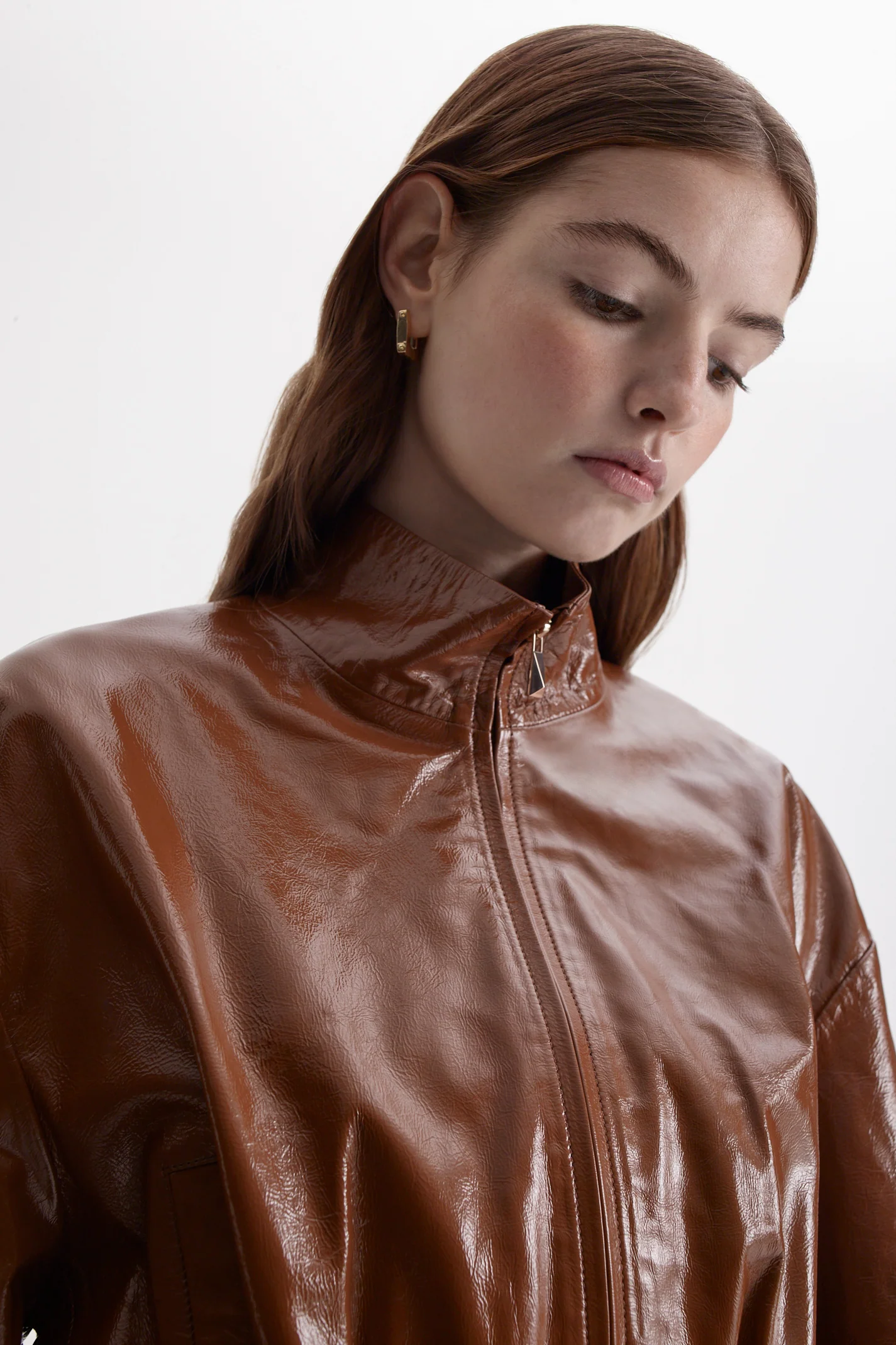 FUNNEL NECK LEATHER JACKET - Image 7