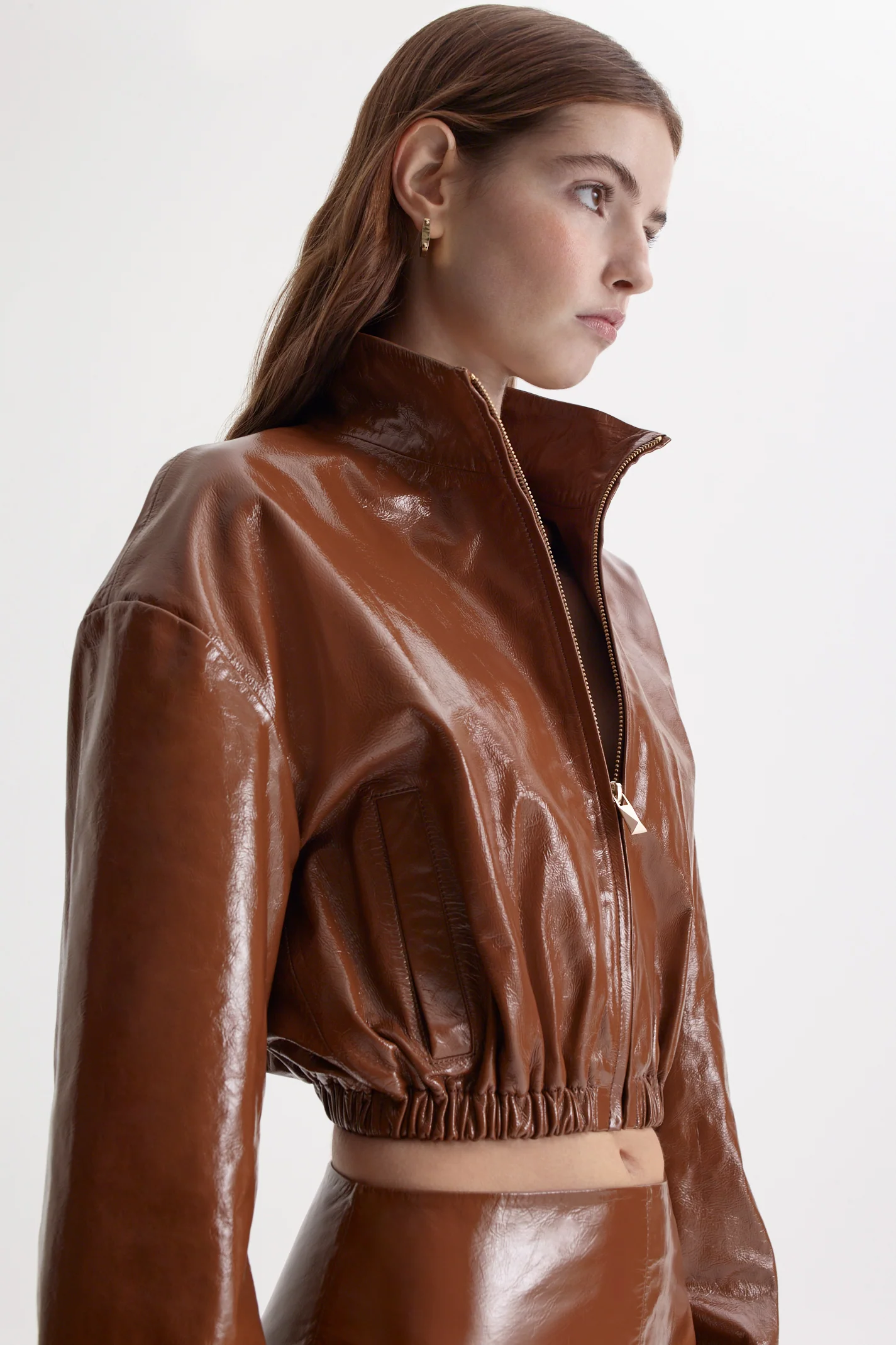 FUNNEL NECK LEATHER JACKET - Image 9