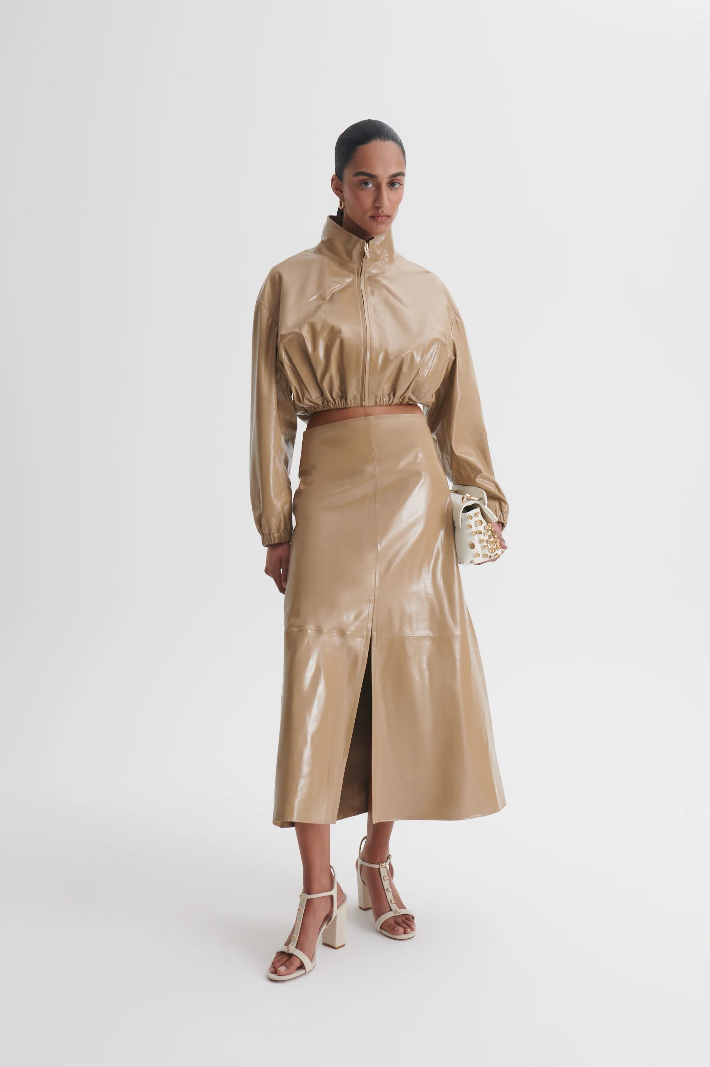 FUNNEL NECK LEATHER JACKET - Image 3
