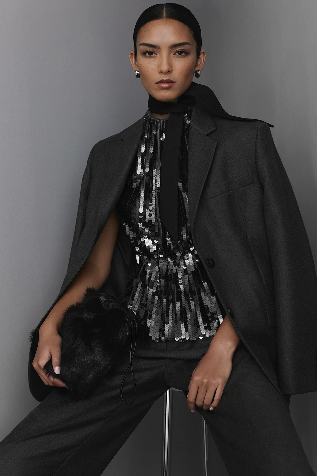 SEQUIN DRAPE GATHER NECK TOP - Image 3