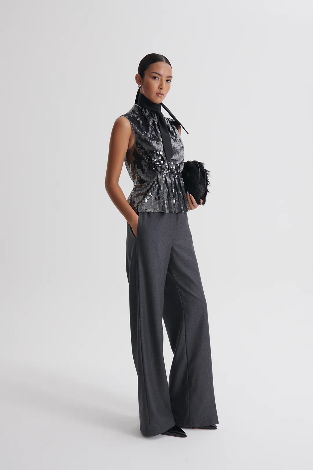 SEQUIN DRAPE GATHER NECK TOP - Image 5