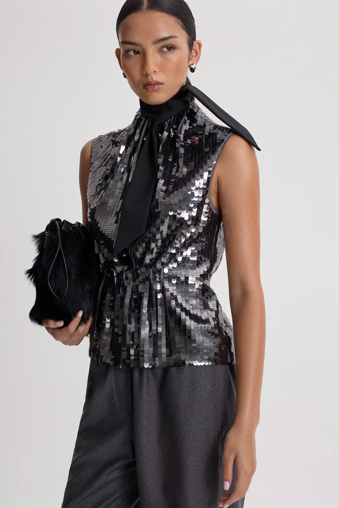 SEQUIN DRAPE GATHER NECK TOP - Image 7