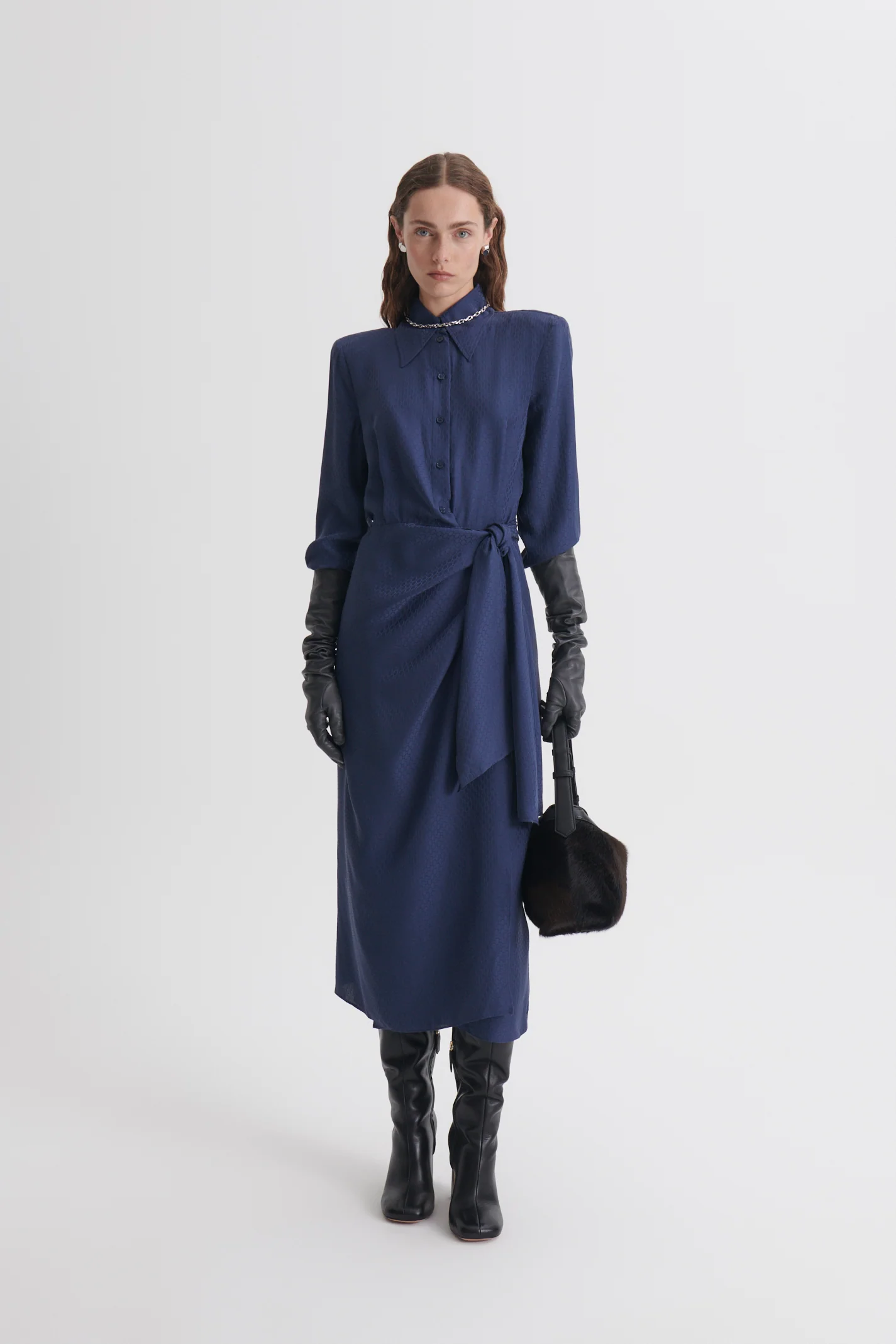 SILK CHAIN JACQUARD WRAP DRESS - Image 3
