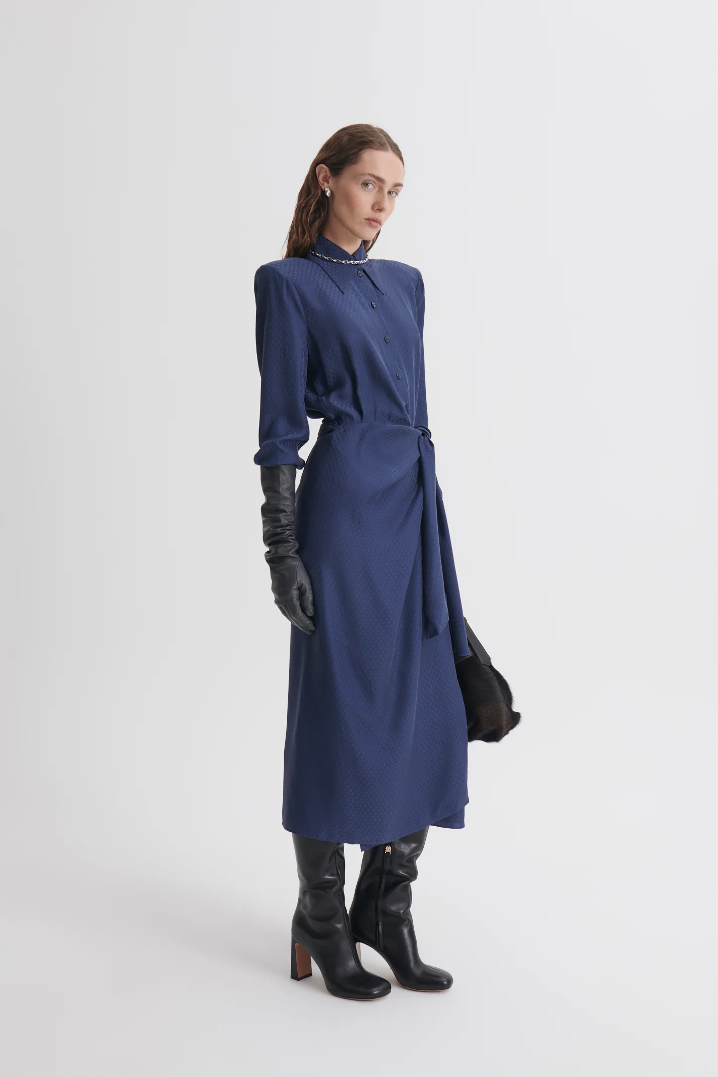 SILK CHAIN JACQUARD WRAP DRESS - Image 4