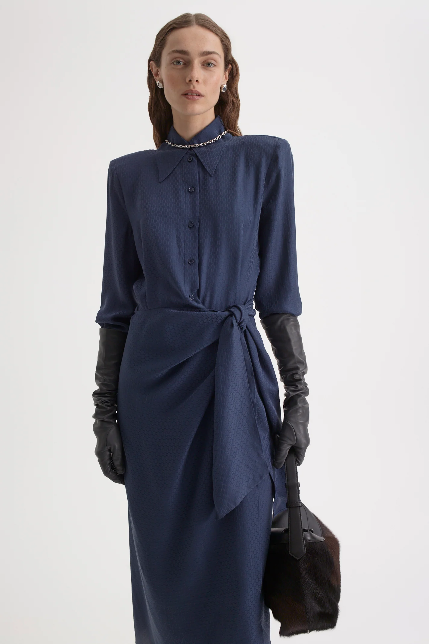SILK CHAIN JACQUARD WRAP DRESS - Image 6